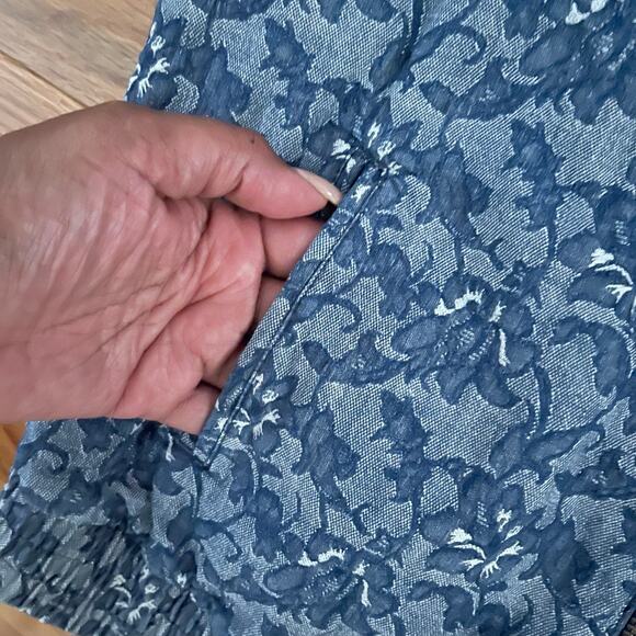 J. Crew Factory Denim Floral Print Bomber Jacket Womens Small Blue Casual Chic - Picture 3 of 10